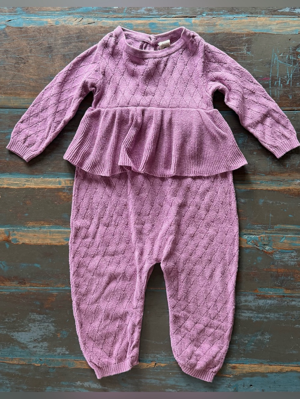 Kate Quinn LONG SLEEVE RUFFLE ROMPER ORGANIC COTTON SINGLE RIB 18-24 m